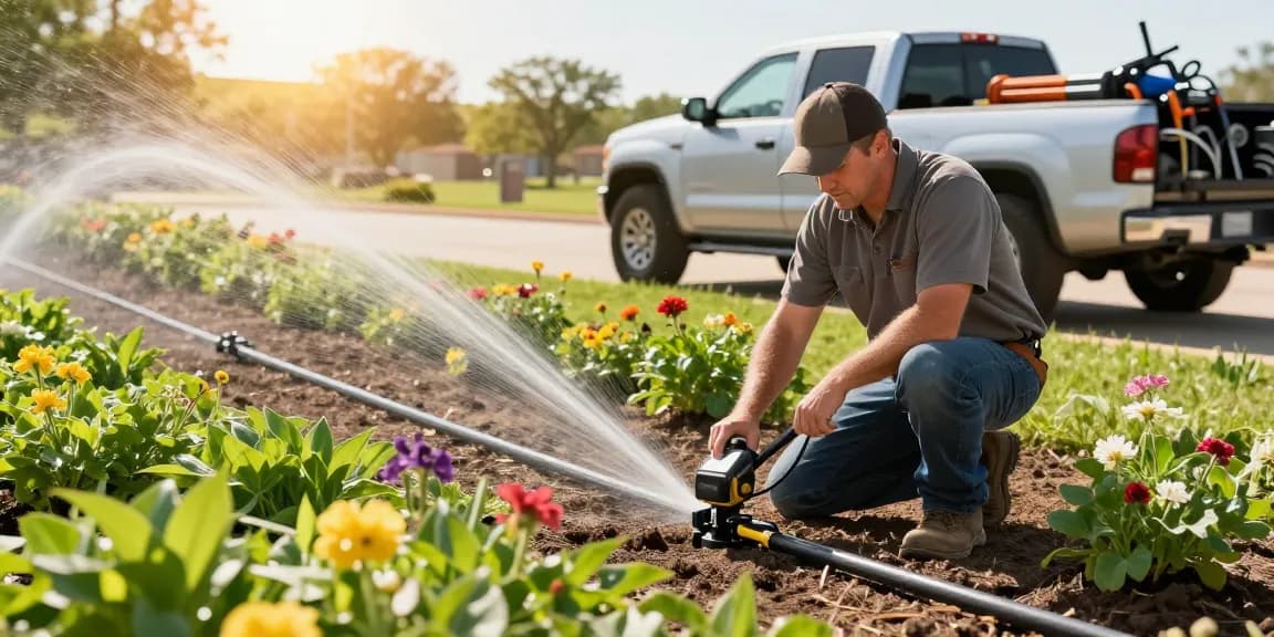 Professional Irrigation Services in Azle, TX, showcasing a technician installing a water-efficient drip irrigation system.
