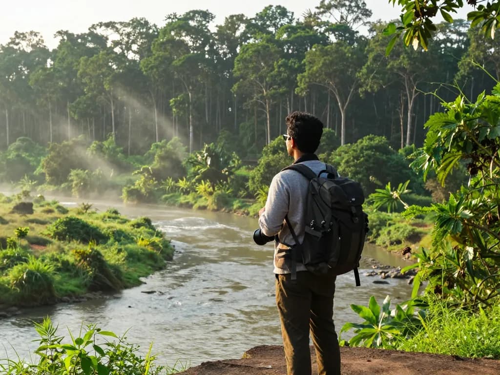 Dandeli outdoor adventure scene with lush landscapes, explorer by Kali River.