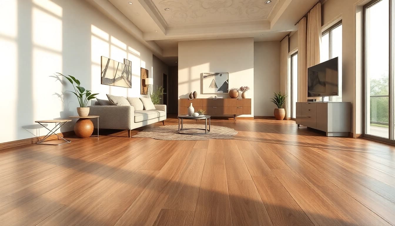 Showcasing quality vinyl flooring in a warm, inviting living room setting with stylish decor.