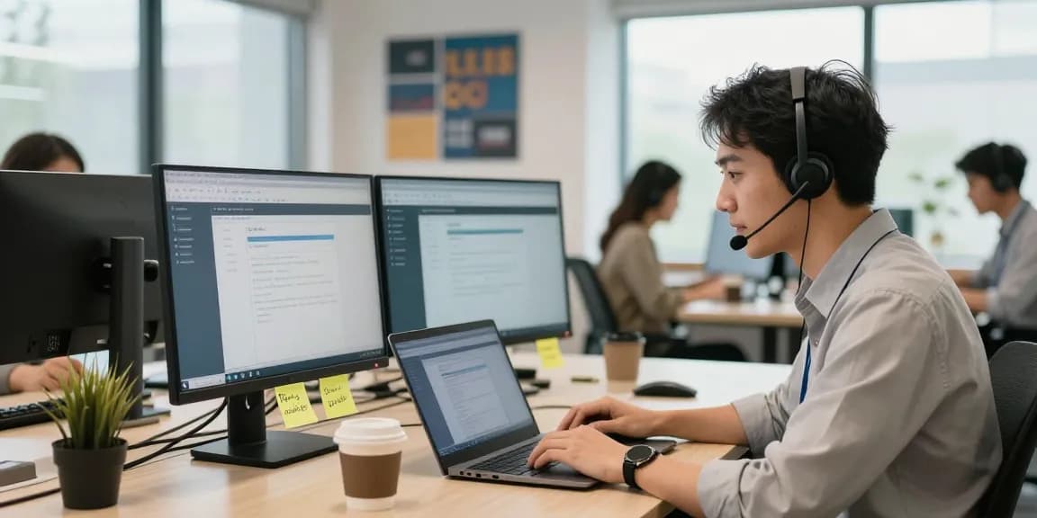 Engaging scene of Telus-Technical-Support with a professional assisting clients in a modern tech environment.