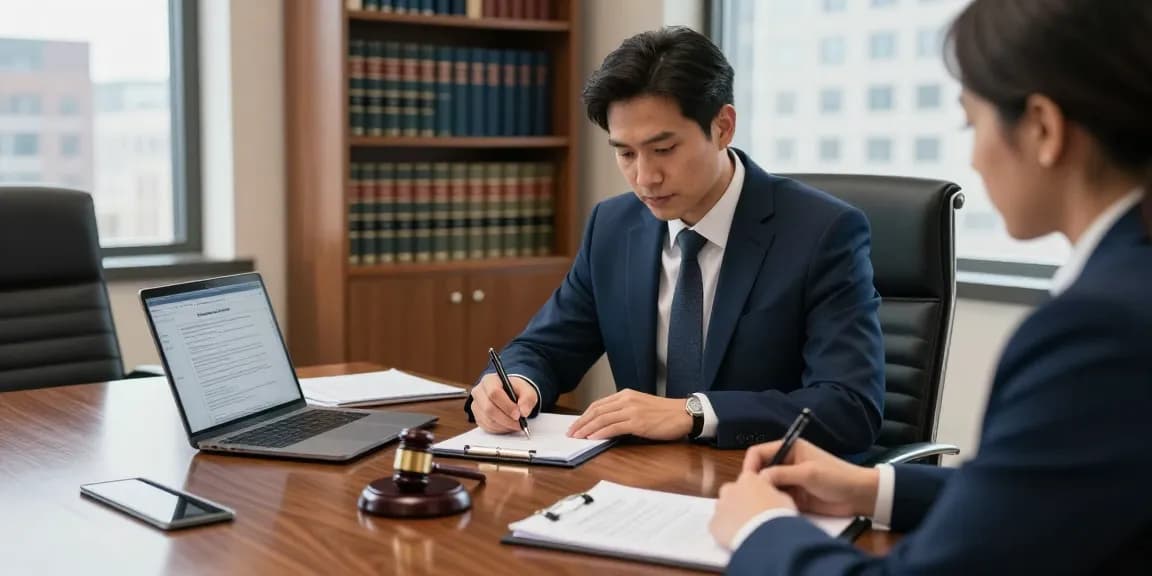 A Philadelphia Employment Lawyer consults a client in a modern law office, showcasing professionalism and expertise.