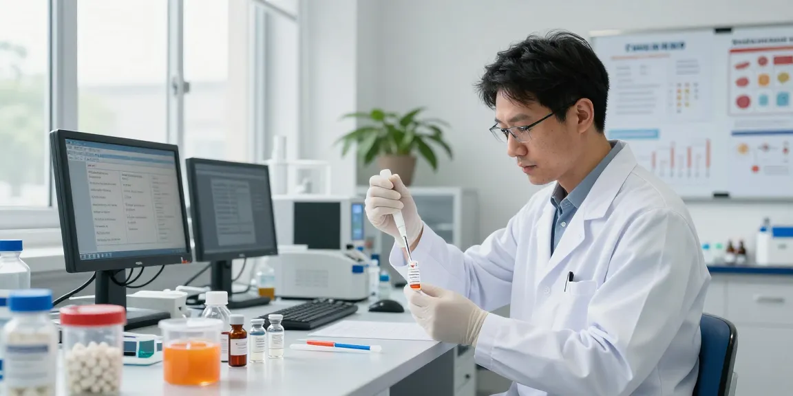 Researcher measuring BPC 157 benefits using precision-layer buccal strips in a modern lab.