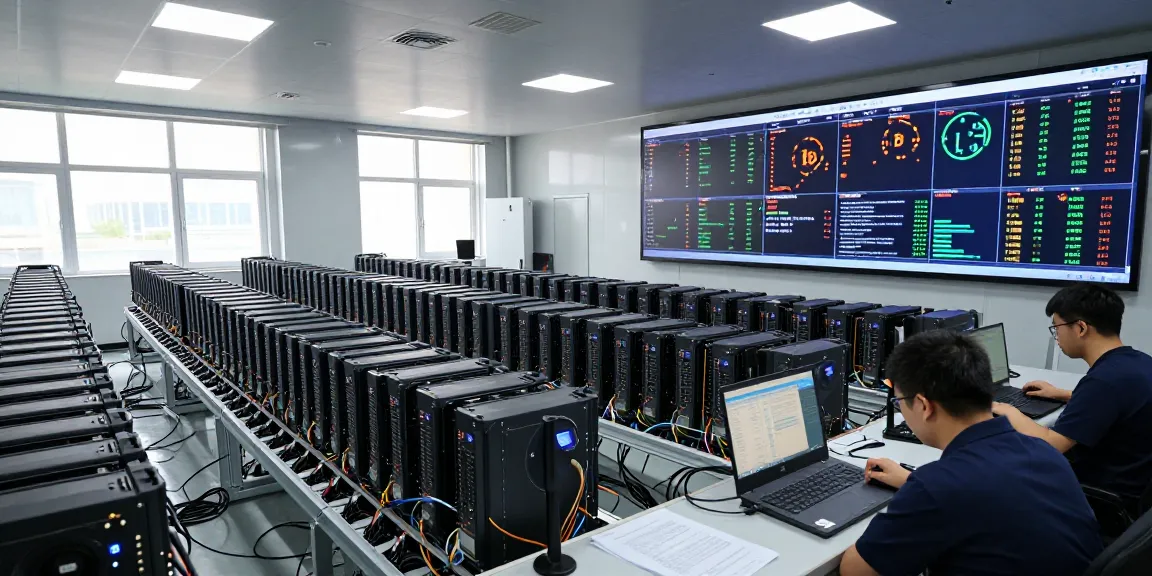 bitcoin mining farm with advanced ASIC miners and real-time crypto statistics