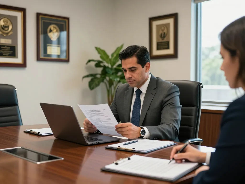 Tampa criminal defense attorney Dan Fernandez consulting with a client in a modern law office, showcasing professionalism and expertise.