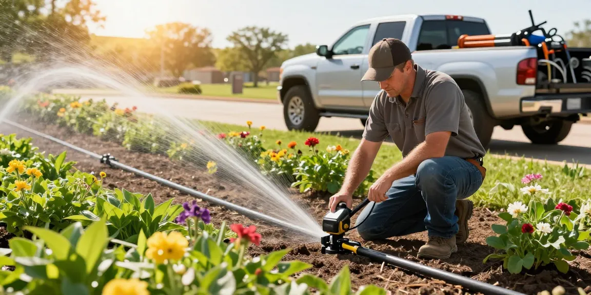 Professional Irrigation Services in Azle, TX, showcasing a technician installing a water-efficient drip irrigation system.