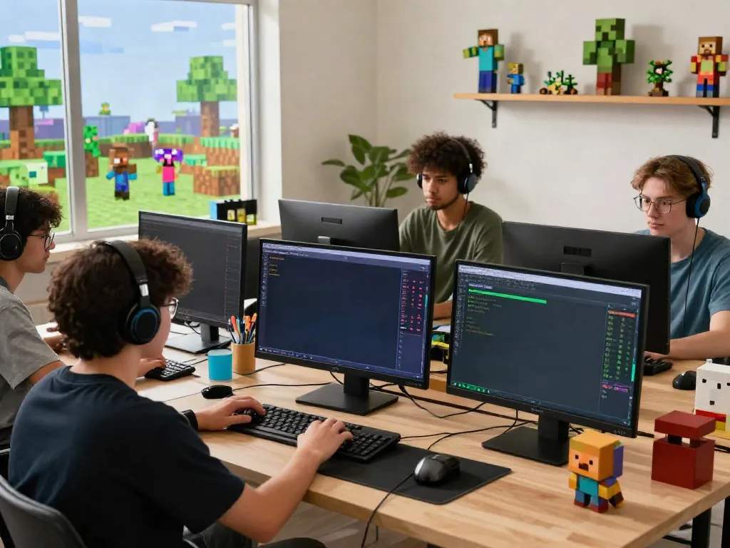 Players exploring the Best Minecraft servers in a vibrant gaming setup.