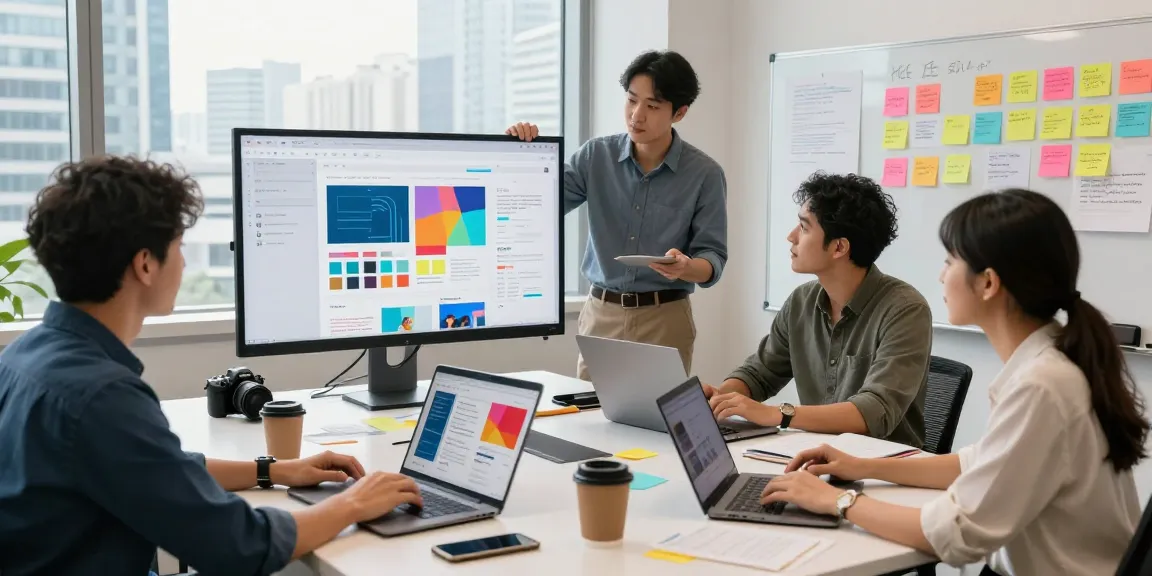 Dynamic collaboration at a web design company in Hong Kong with a diverse team creating stunning websites.