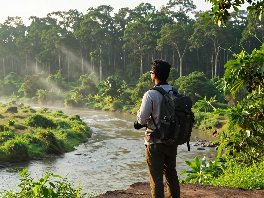 Dandeli outdoor adventure scene with lush landscapes, explorer by Kali River.