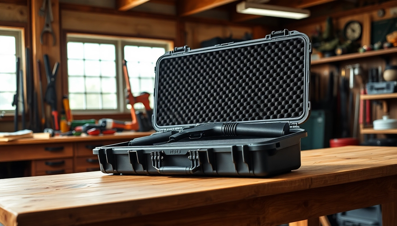 Inspecting a pelican gun case for sale highlighting its protective features and durable design.