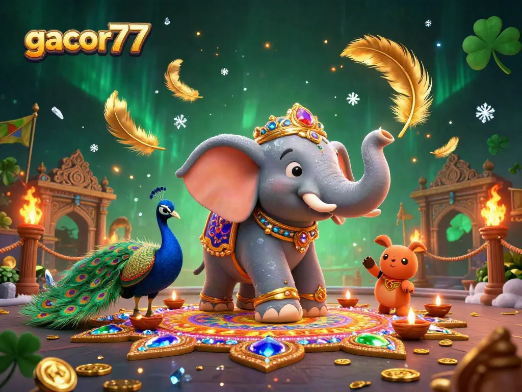Gacor77 menawarkan aksi kasino berupa gajah berornamen emas di tengah suasana ceria