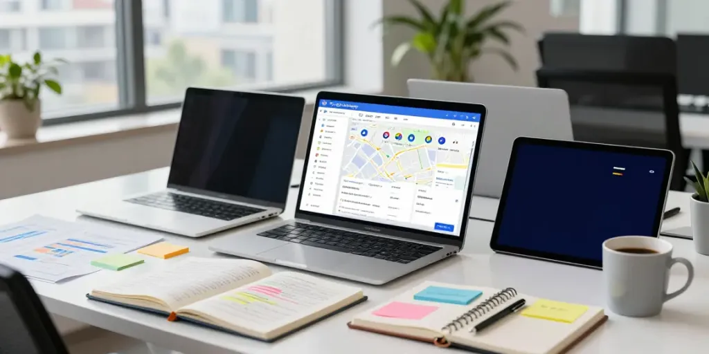 Data analyst utilizing the Google Maps scraping tool by Outscraper in a modern workspace.