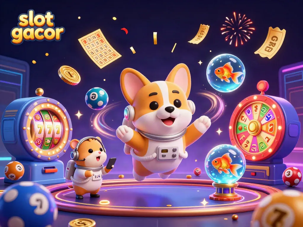 Engage with slot gacor excitement in a lively casino scene, featuring animated characters and dynamic elements.