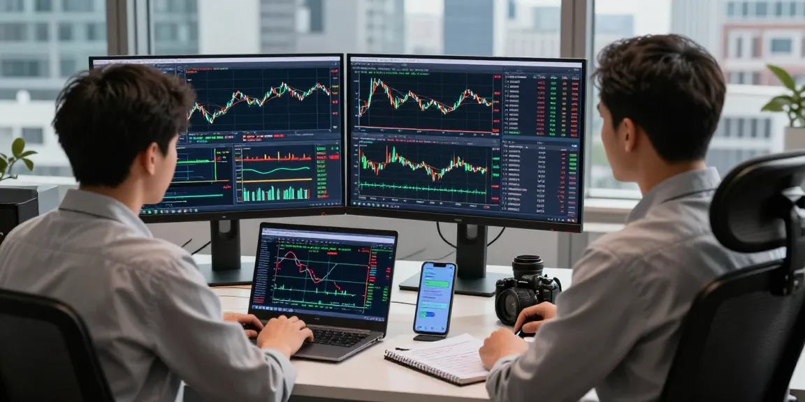 Trader analyzing MetaTrader 4 charts in a professional forex workspace with real-time data.