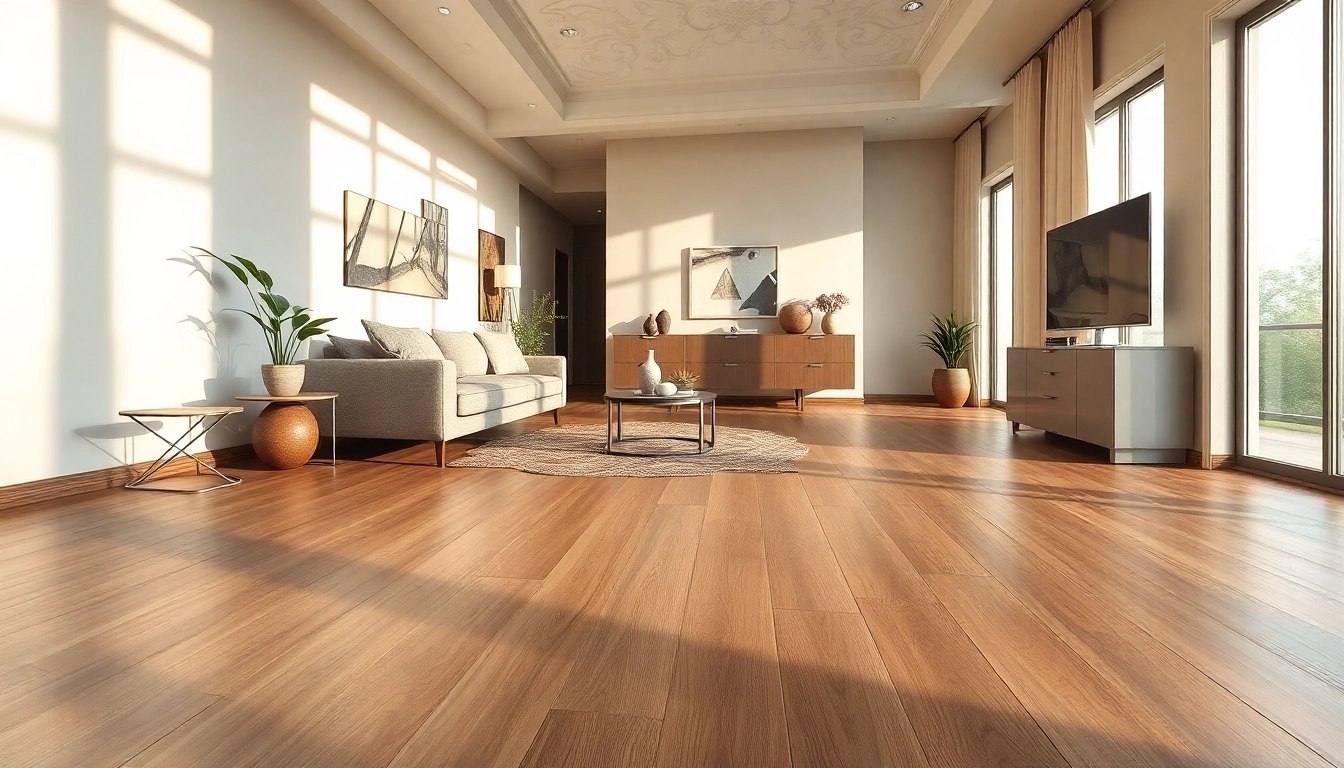 Showcasing quality vinyl flooring in a warm, inviting living room setting with stylish decor.