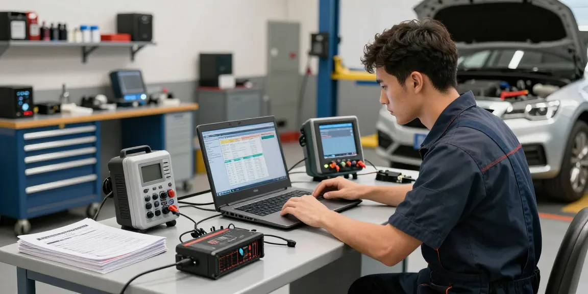 Chiptuning Hannover: Professioneller Techniker optimiert Fahrzeug-ECU in moderner Werkstatt.