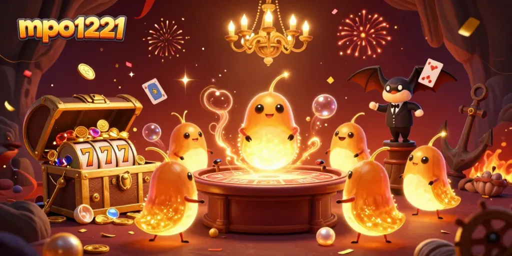 Win big with mpo1221 at an enchanting cave casino, illuminated by playful glowworms.
