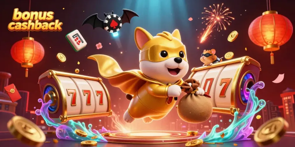 Experience the thrill of bonus cashback in a vibrant 3D casino scene with animated characters.
