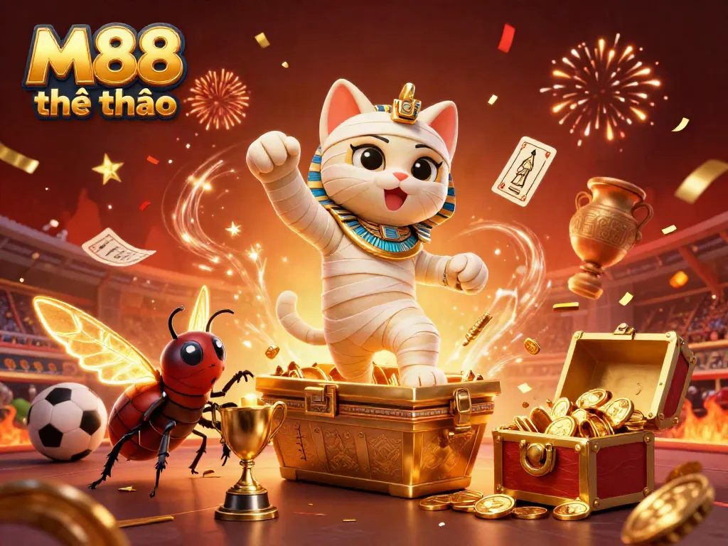 Cá cược thể thao hấp dẫn tại M88 với hình ảnh cá mập Ai Cập nổi bật và nhiều yếu tố thể thao khác.