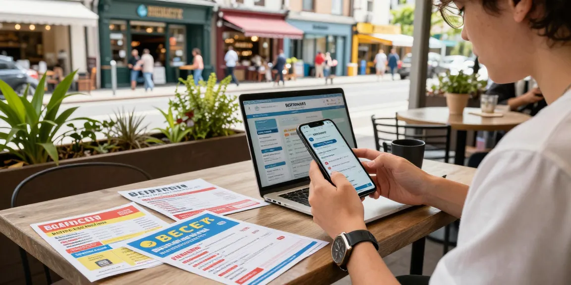 Engaging scene with a user browsing bedpersonal on a smartphone in a vibrant café.