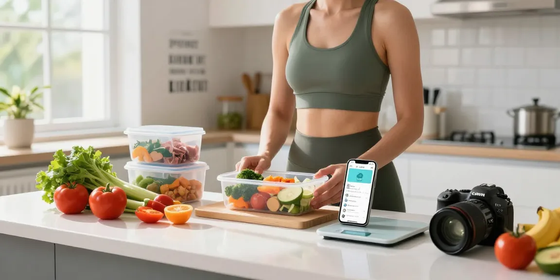 Individual using the best calorie tracker app while prepping healthy meals in a modern kitchen.