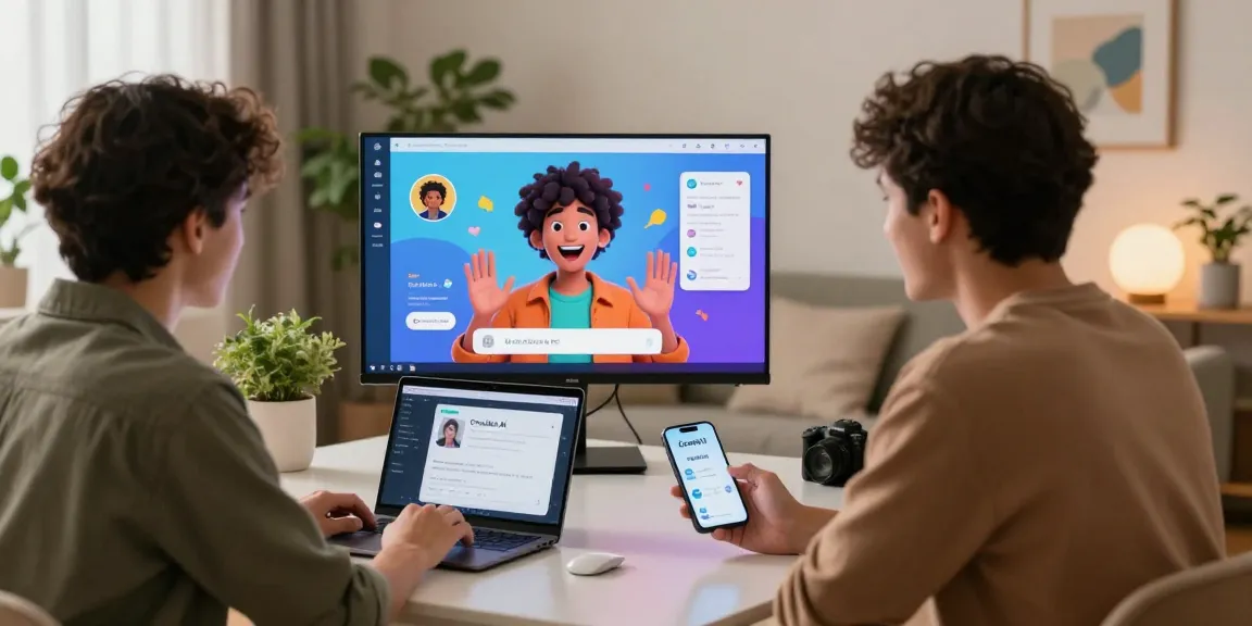 Engaging interaction with Crushon AI character on screen in modern home setting.
