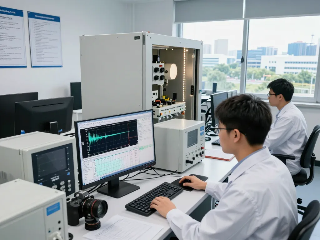 Engineers conducting EMC testing for Declaration of Conformity in a modern lab setting.