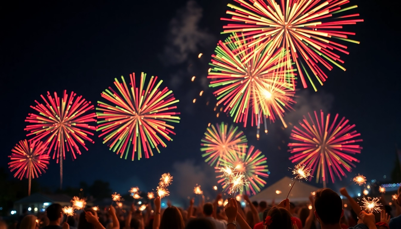 Catch the excitement of fireworks for sale lighting up the night sky during a festive gathering.