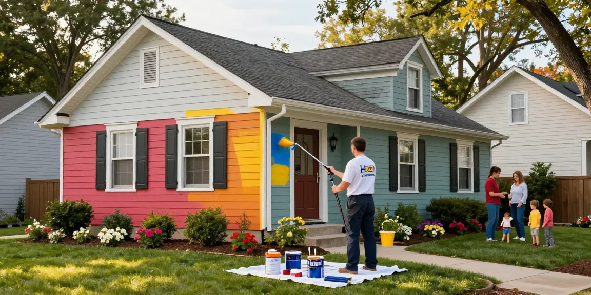 Exterior painter Nashville professionally painting a suburban home, enhancing curb appeal with vibrant colors and care.