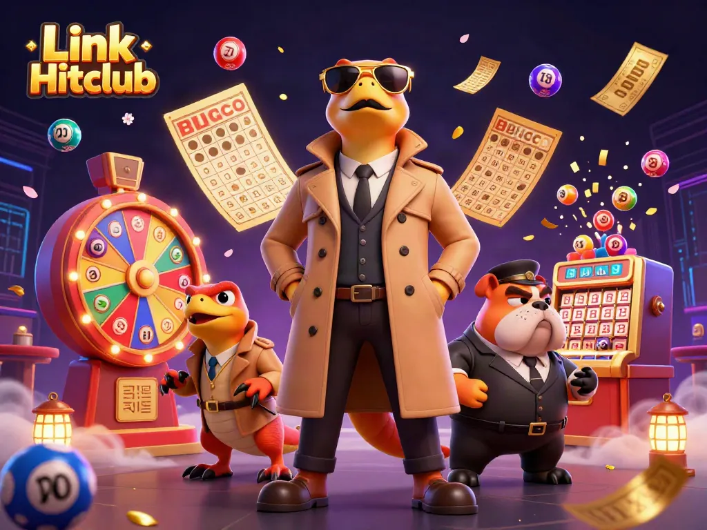 Experience Link Hitclub with playful raptors at a VIP casino lounge amid a vibrant, animated scene