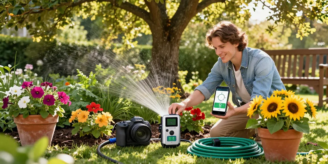 Efficient rainpoint Irrigation Controllers in a vibrant home garden setup, showcasing automated watering technology.