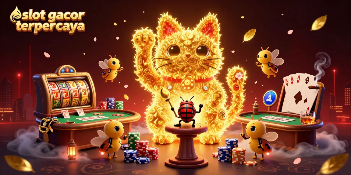 Mainkan slot gacor terpercaya dengan gambar kucing keberuntungan dan simbol kasino yang unik.
