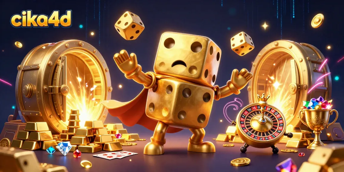 Engage with cika4d's immersive 3D casino experience featuring vibrant dice and treasures.