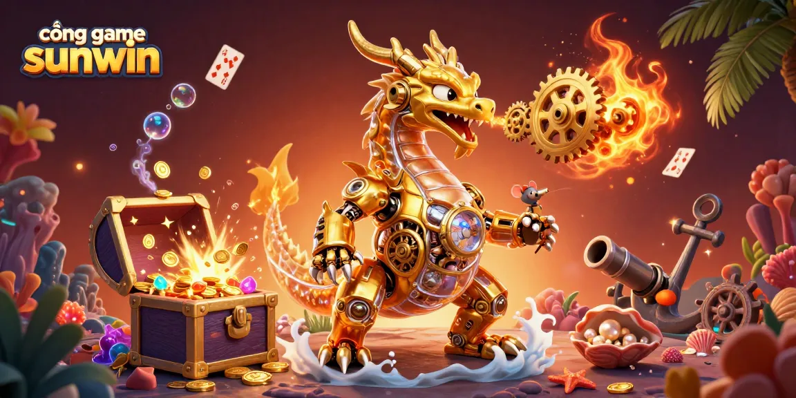 Experience thrilling wins at cổng game sunwin with golden dragon and treasure-filled scene.