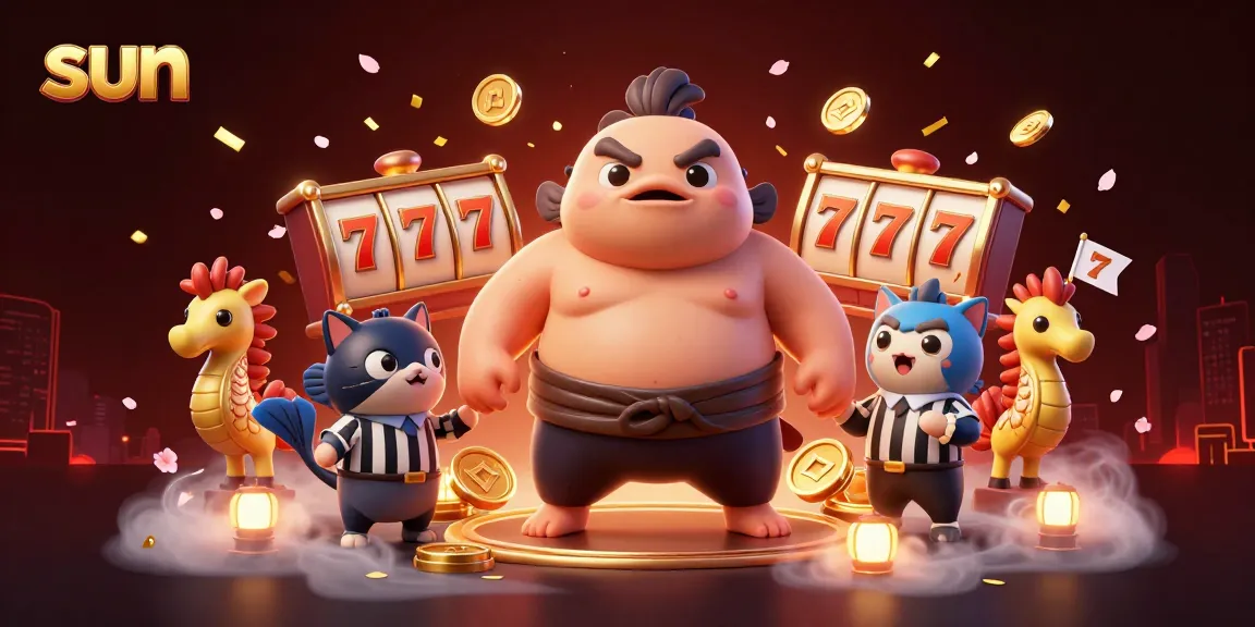 Experience the excitement of sun-themed slots with our vibrant 3D casino illustration featuring a fugu and more!