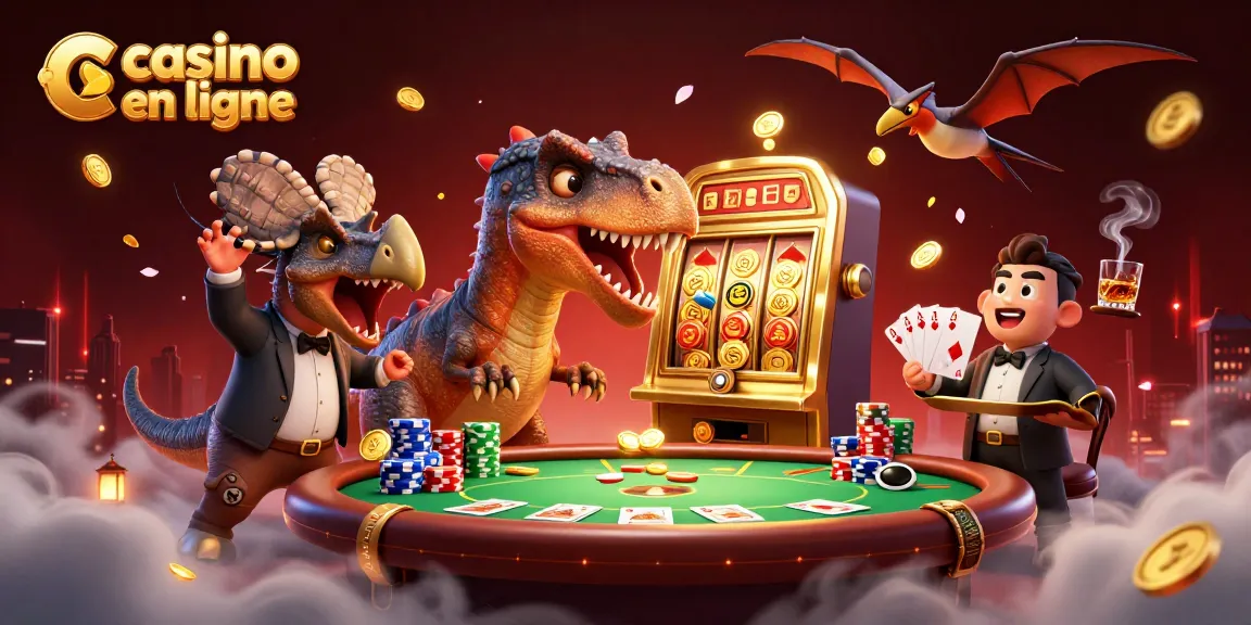 Jouez au casino en ligne avec un pachycéphalosaurus qui frappe une machine à sous pour gagner des pièces d'or.