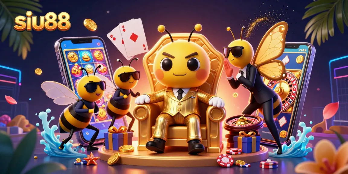 Siu88 engages players with thrilling online casino games in a vibrant 3D illustration, showcasing excitement.