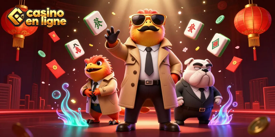 Casino en ligne avec trois rapaces déguisés en personne essayant d'entrer dans un lounge VIP, entourés d'éléments festifs.