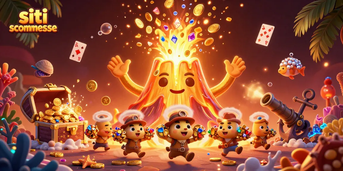 Scopri i siti scommesse con colori brillanti e personaggi divertenti in un'illustrazione 3D vibrante.