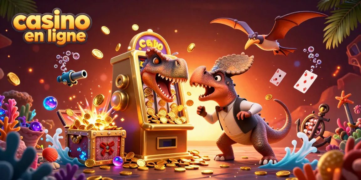 Le casino en ligne vibrant avec un pachycephalosaurus qui frappe une machine à sous dorée pour libérer des pièces.