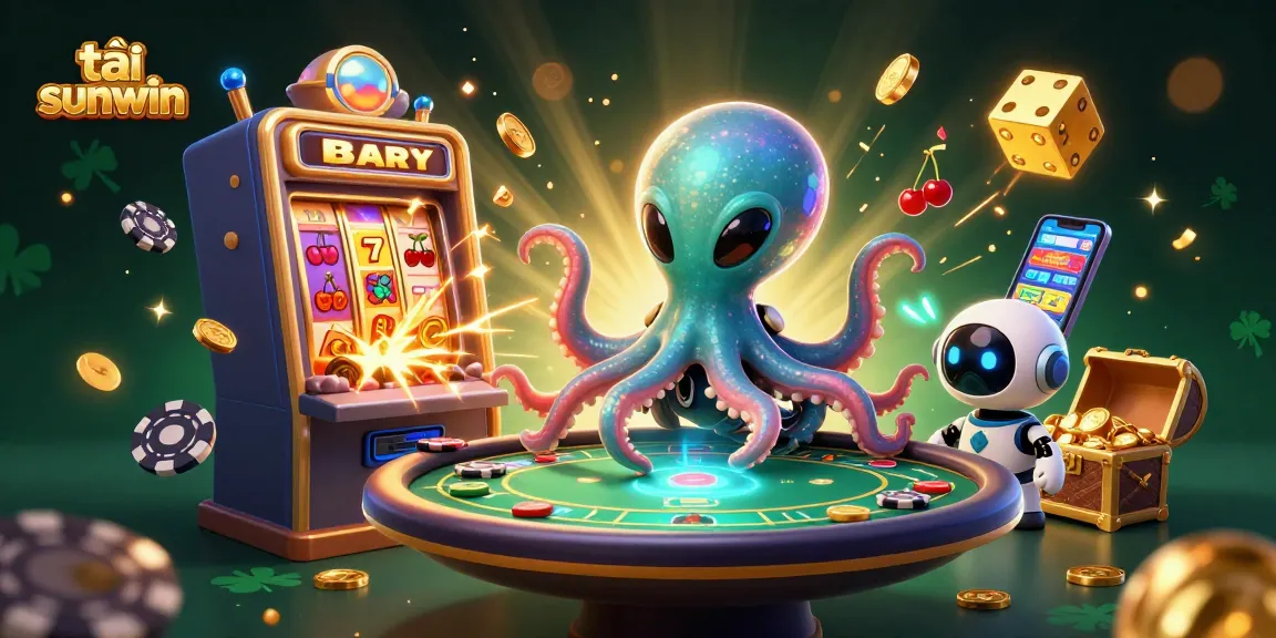 Play and download tải sunwin with an exciting octopus on a poker table amidst a jackpot explosion