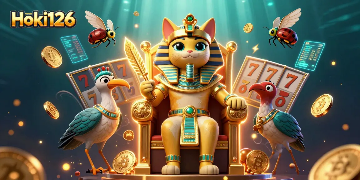 Engage with unique slot experiences at Hoki126 featuring an Egyptian-themed casino illustration.