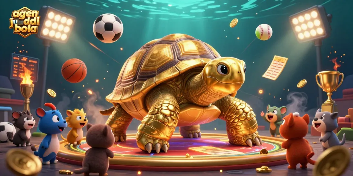 Bet big with agen judi bola as a golden tortoise pinball machine entertains eager players.