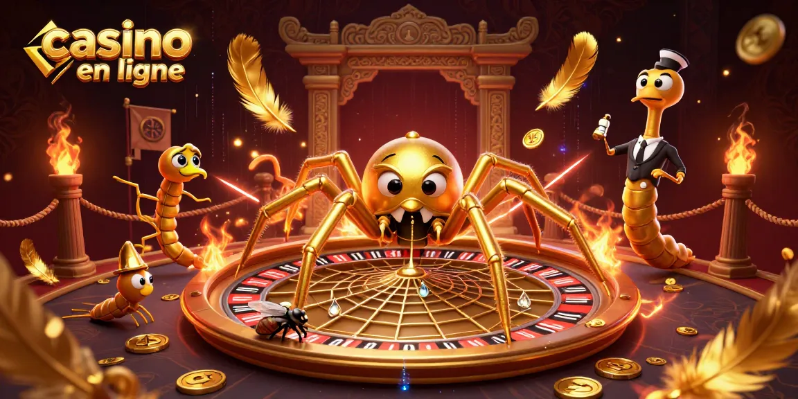 Plongez dans l'univers dynamique d'un casino en ligne avec une araignée dorée et un croupier mille-pattes.