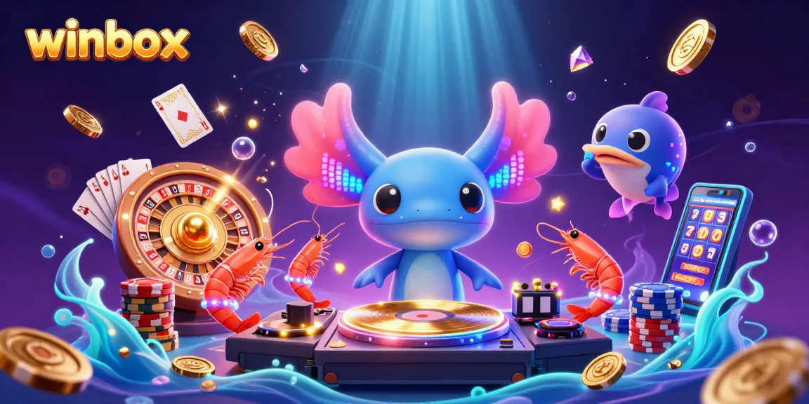 Play thrilling games at winbox with vibrant characters and casino elements in a colorful underwater scene.