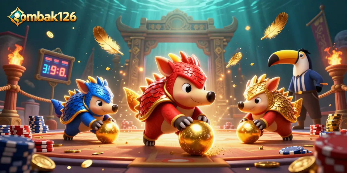 Experience the excitement of ombak126 with rival pangolins battling in a vibrant casino setting.
