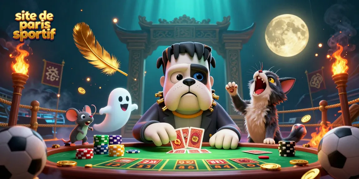 Le site de paris sportif propose une illustration captivante avec un chien Frankenstein et un chat loup !