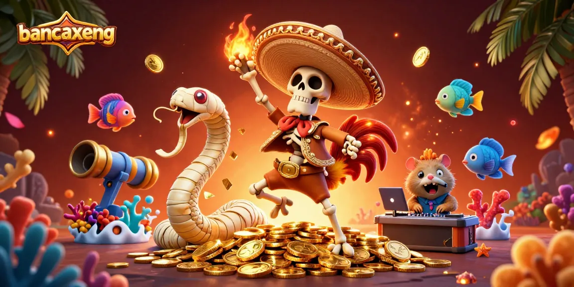 Engage in thrilling gameplay with bancaxeng featuring a vibrant victory dance scene of lively characters amidst golden treasures.