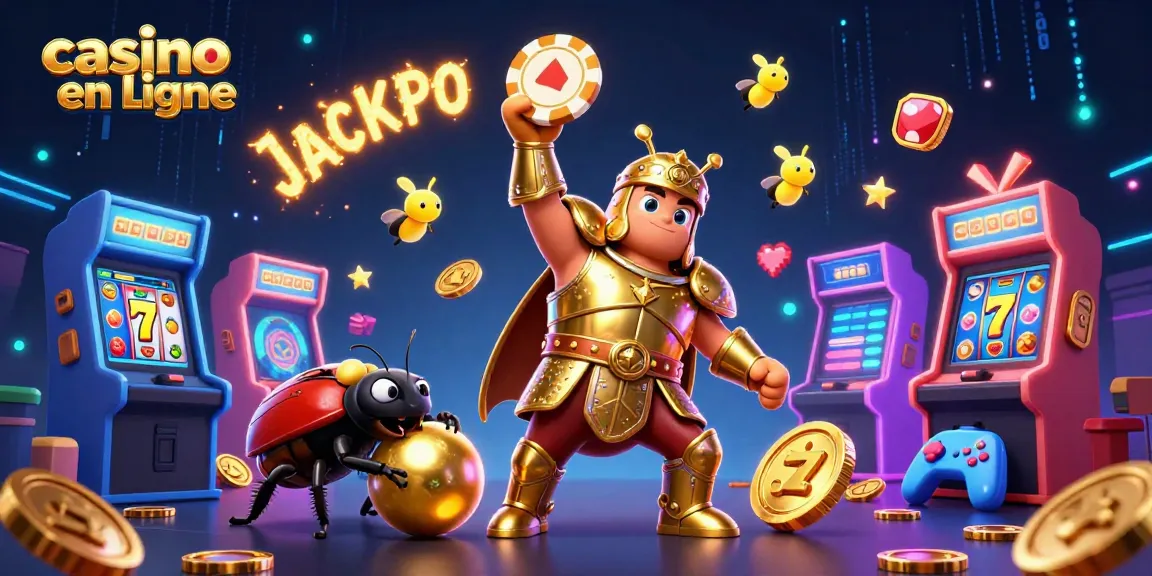 Engagez-vous dans le casino en ligne avec une illustration 3D de personnages de jeux, symbole de victoire!