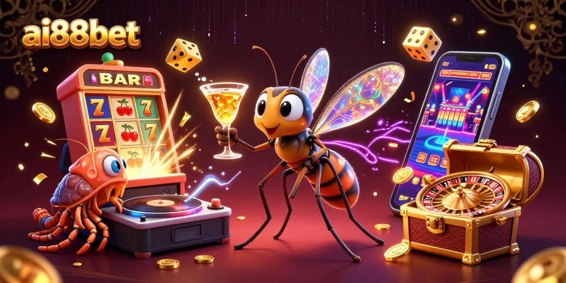 Experience the thrill of ai88bet with a lively 3D casino illustration showcasing games and rewards!