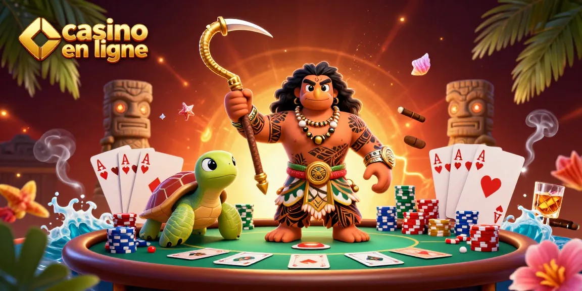 Plongez dans l'univers du casino en ligne avec cette scène dynamique de jeu de cartes et personnages colorés.